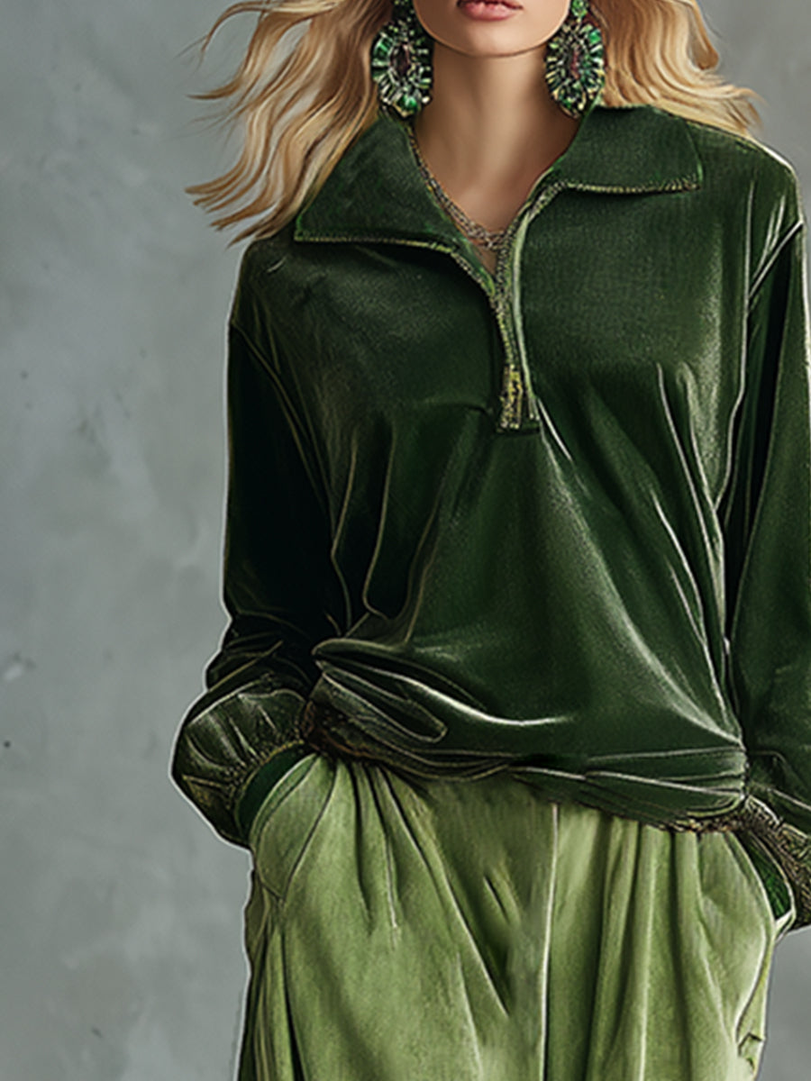 Lilli - Hosen-Ensemble Western im Retro-Stil aus Samt Leopardenmuster mit Reißverschluss