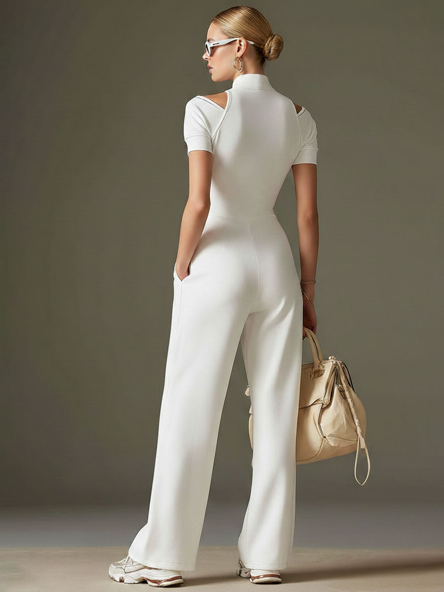 Liselotte - Overall sportlich im Retro-Stil aus technischem Gewebe gestreift mit Kragen