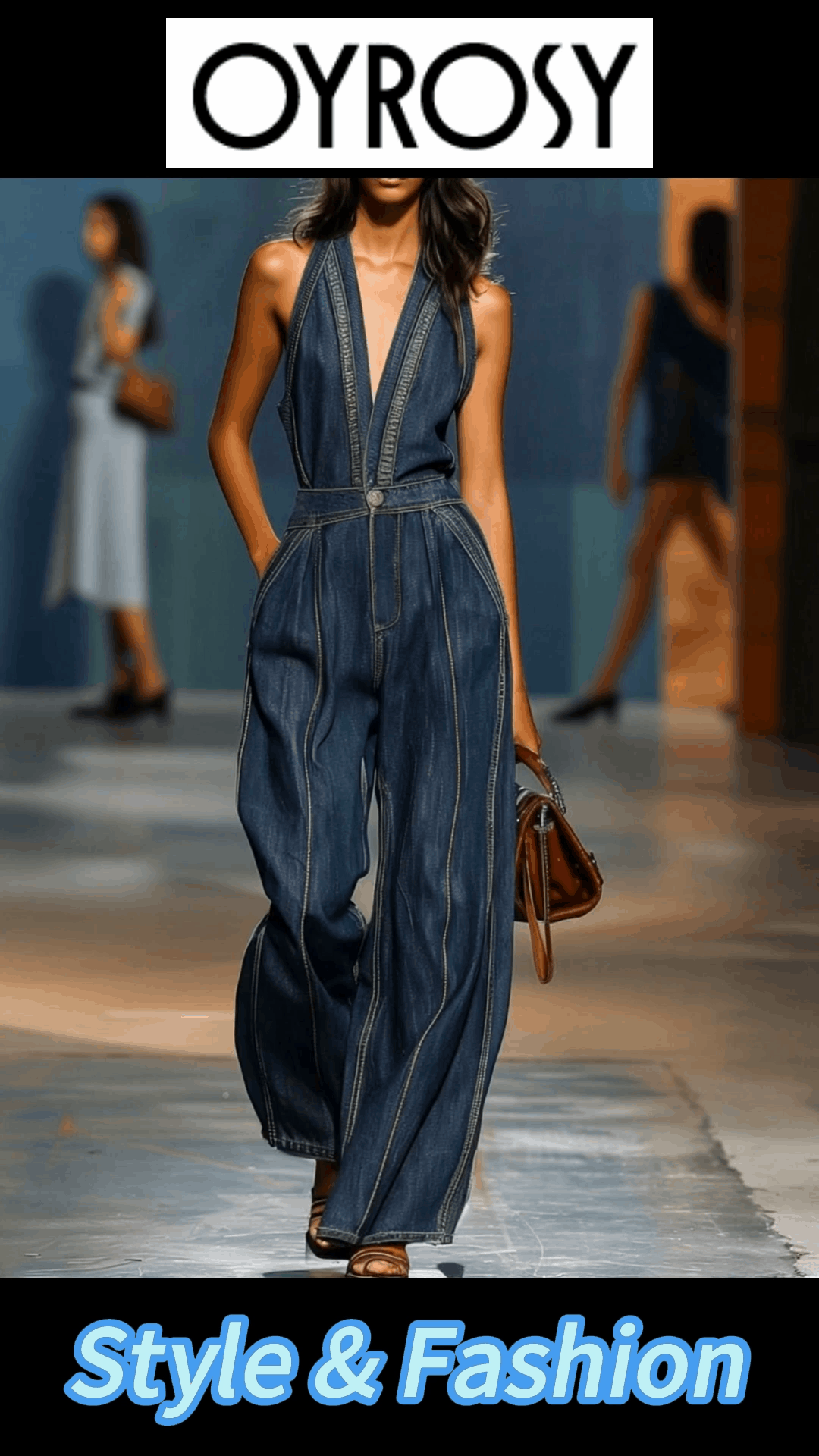 Sabine - Overall lässig Retro aus Jeansstoff mit V-Ausschnitt und ärmellosem Schnitt mit Schnitt weich