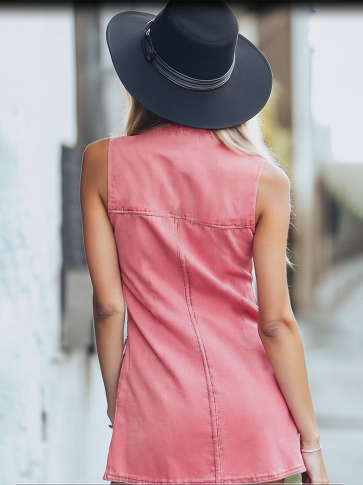 Diana - Minikleid für den Alltag aus Jeansstoff mit V-Ausschnitt und Knöpfen ärmellos