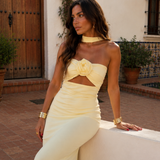 Ida - Maxikleid mit Neckholder und Rosen Corsage
