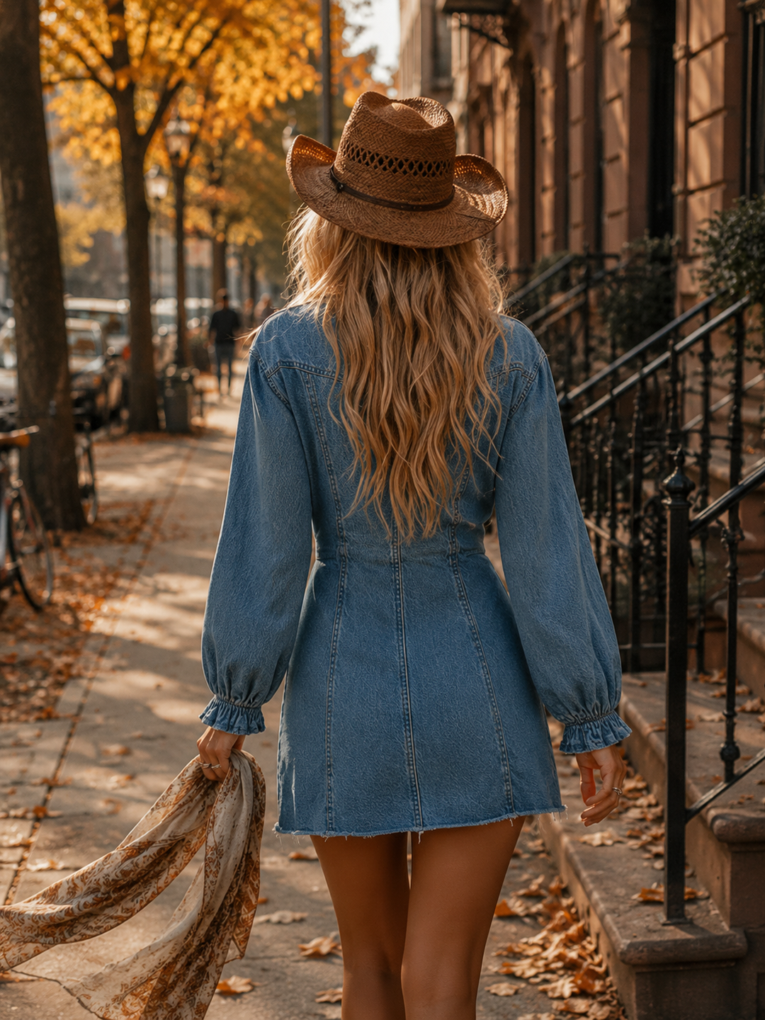 Tilda - Minikleid Western im Retro-Stil aus Jeansstoff mit Kragen