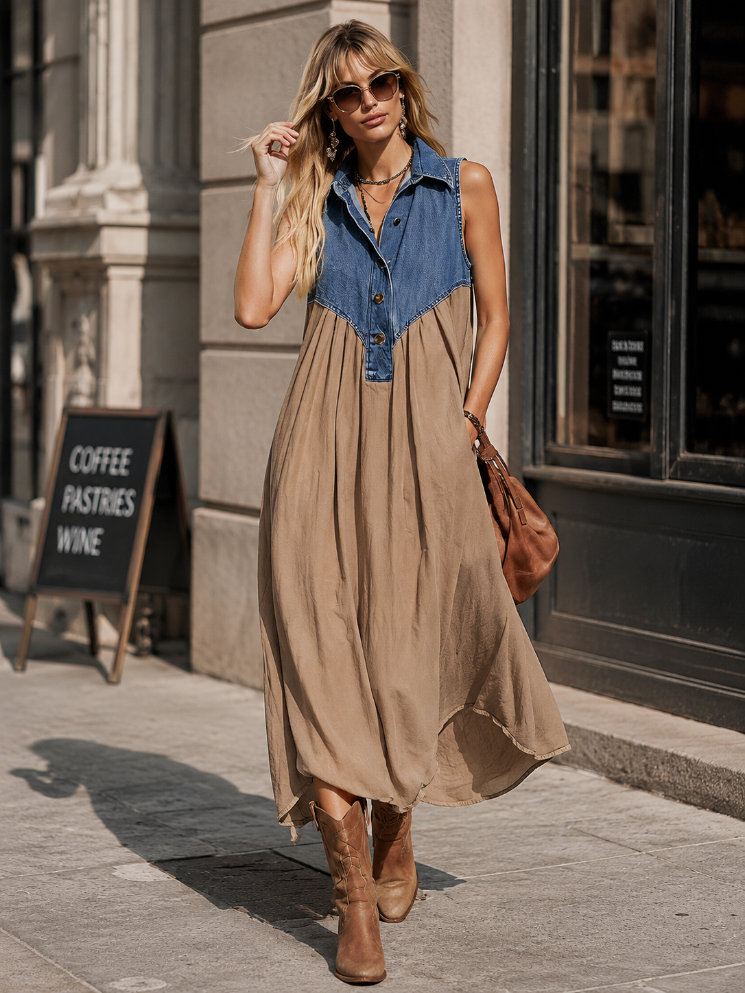 Solveig - Elegantes Maxikleid sportlich aus Jeansstoff