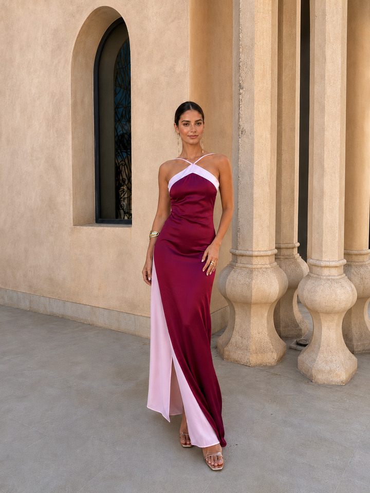 Mathilda - Satiniertes Maxikleid mit Wickelausschnitt
