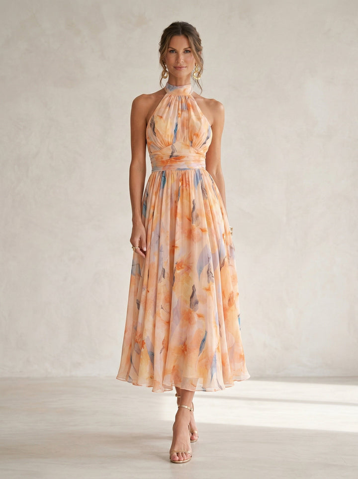 Isabel - Neckholder Kleid mit Aquarellprint