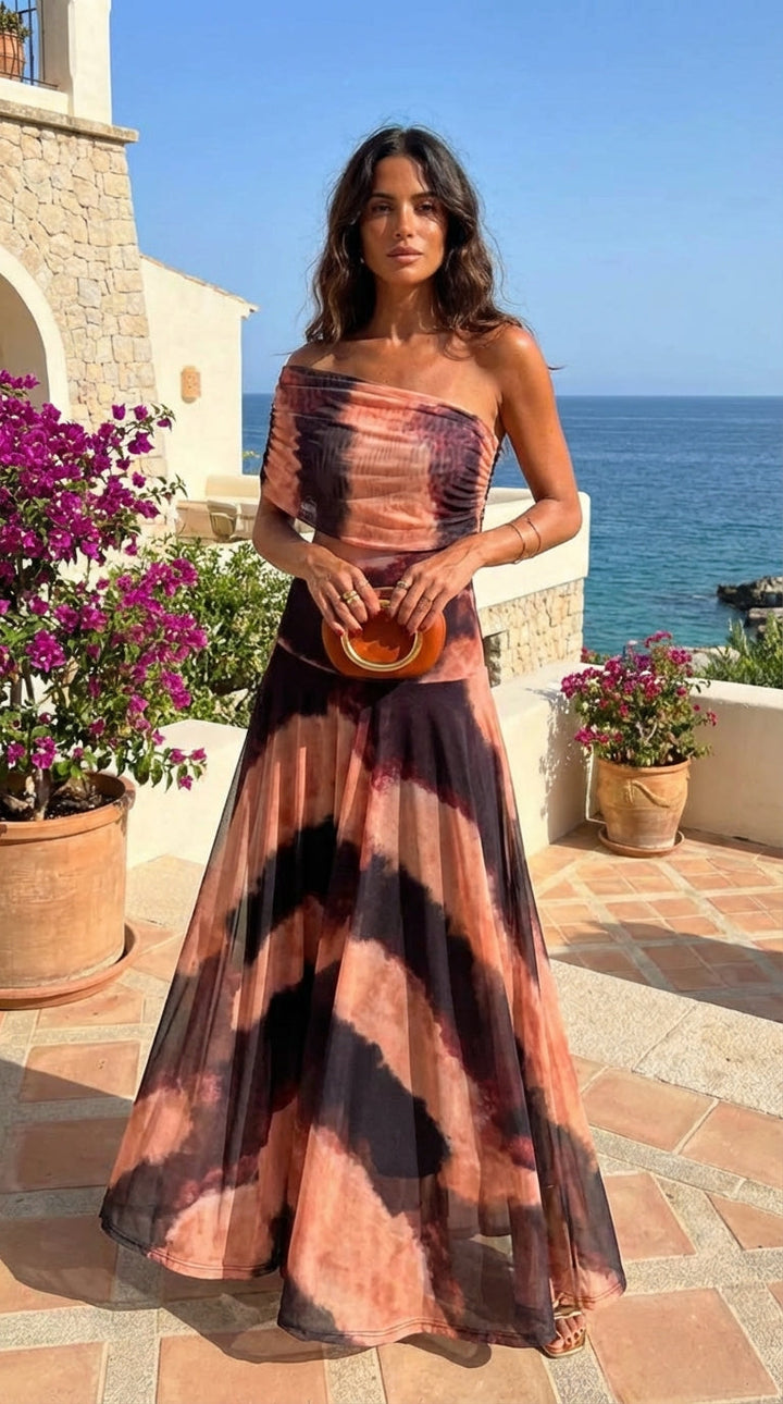 Helena - Kleid mit orange braunem Print