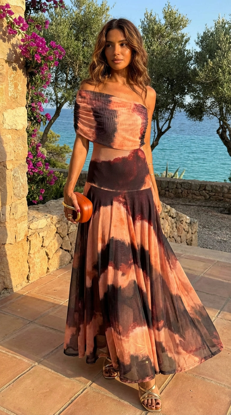 Helena - Kleid mit orange braunem Print