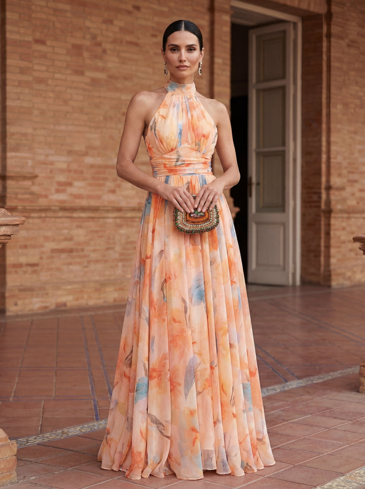 Isabel - Neckholder Kleid mit Aquarellprint
