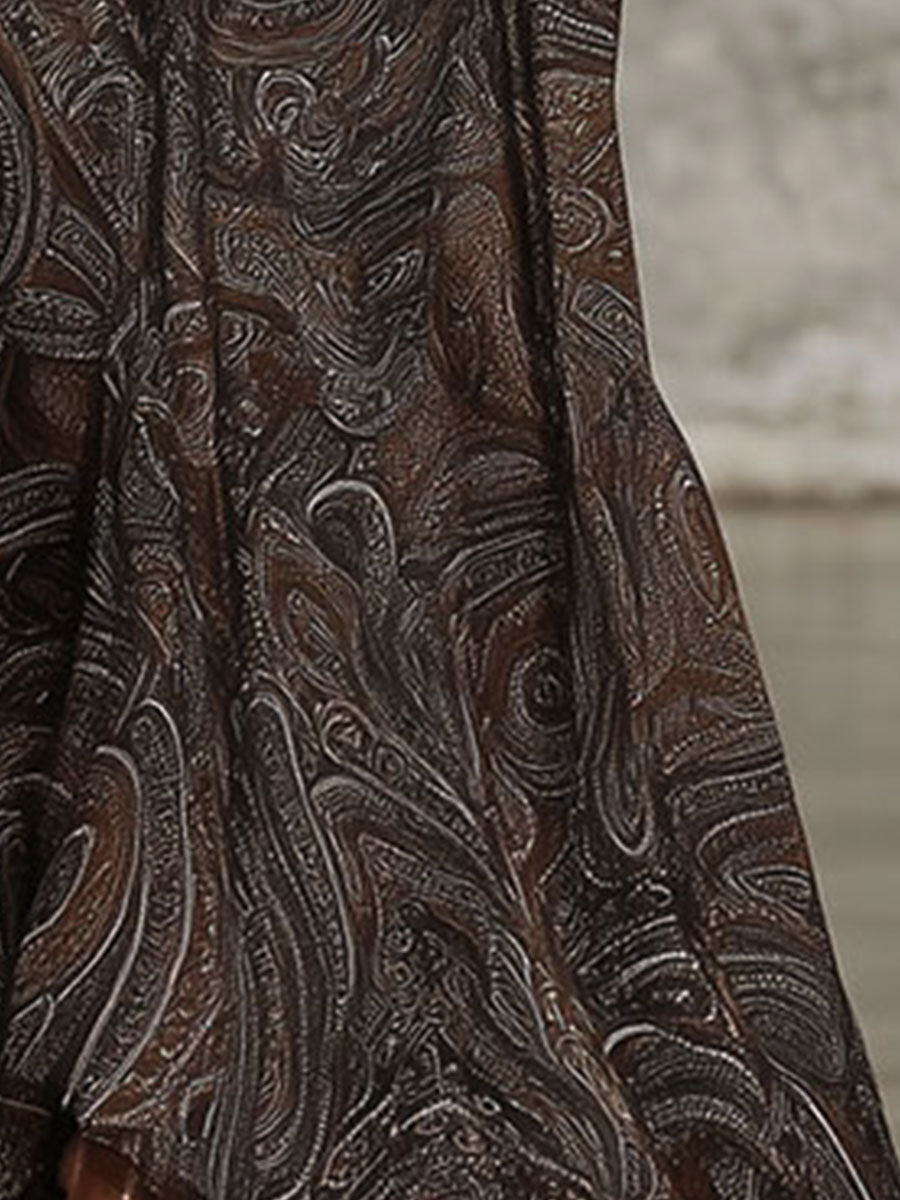 Karla - Maxikleid Retro für den Urlaub aus Chiffon abstrakt mit Reißverschluss und V-Ausschnitt