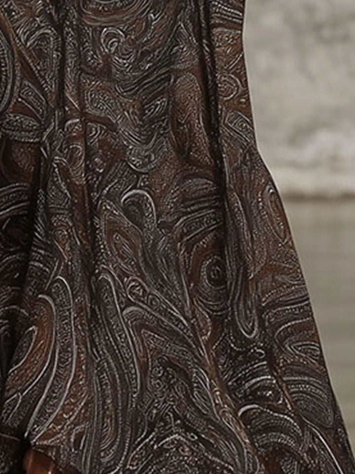 Karla - Maxikleid Retro für den Urlaub aus Chiffon abstrakt mit Reißverschluss und V-Ausschnitt