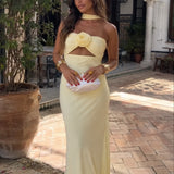 Ida - Maxikleid mit Neckholder und Rosen Corsage