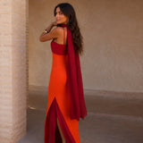 Greta - Bicolor Maxikleid mit drapierter Silhouette