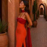 Greta - Bicolor Maxikleid mit drapierter Silhouette