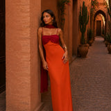 Greta - Bicolor Maxikleid mit drapierter Silhouette