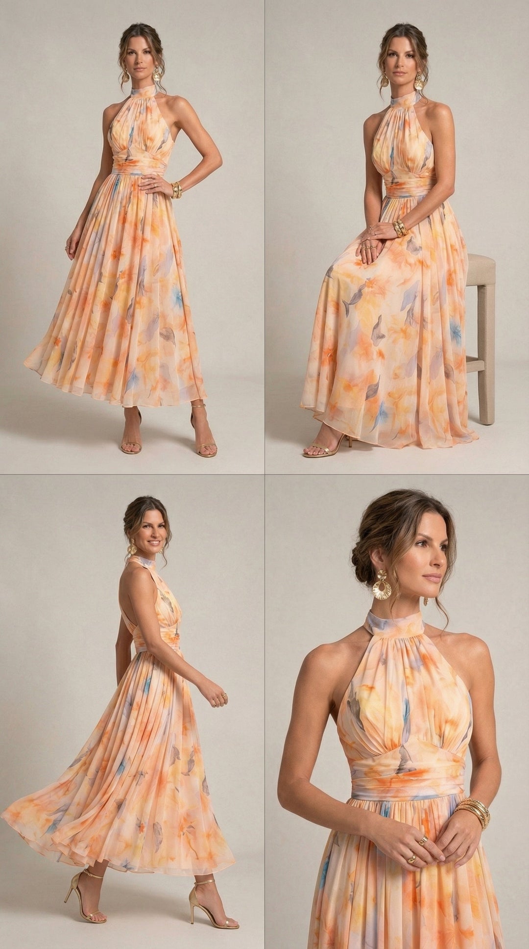 Isabel - Neckholder Kleid mit Aquarellprint