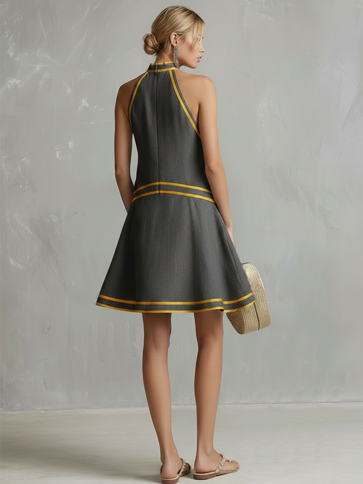Rebecca - Elegantes Minikleid für den Alltag aus Leinen im Farbblock-Design ärmellos