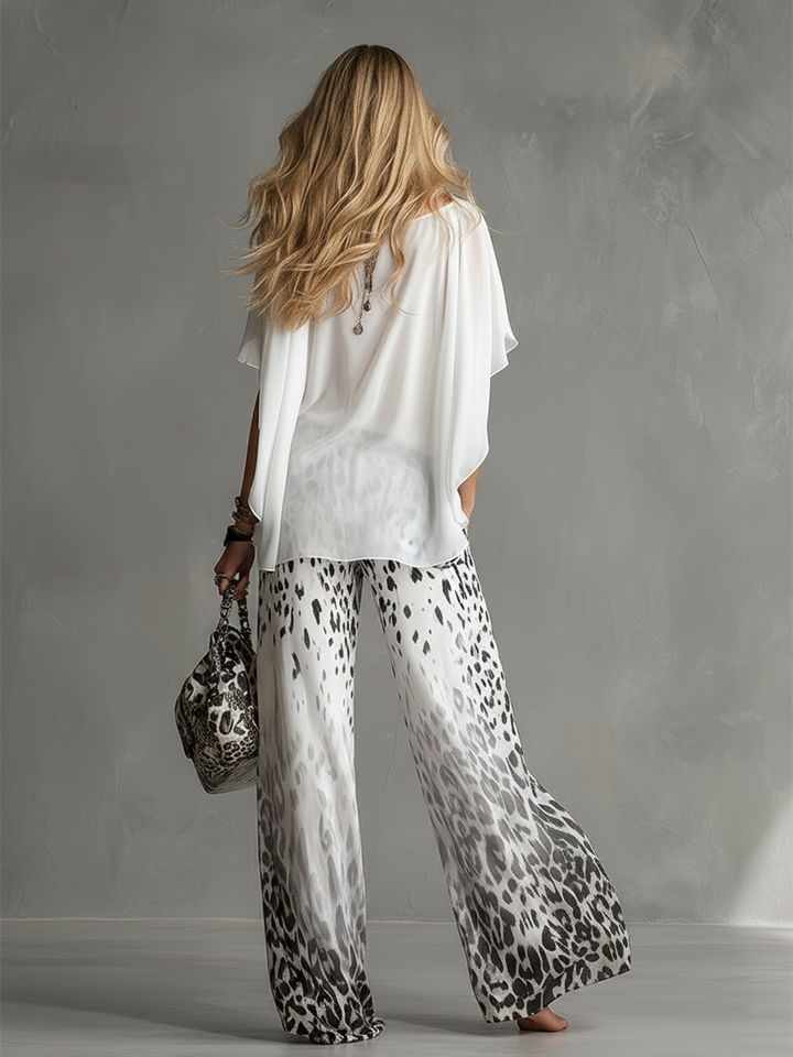 Henrike - Ensemble mit shorts für den Alltag aus Chiffon Leopardenmuster