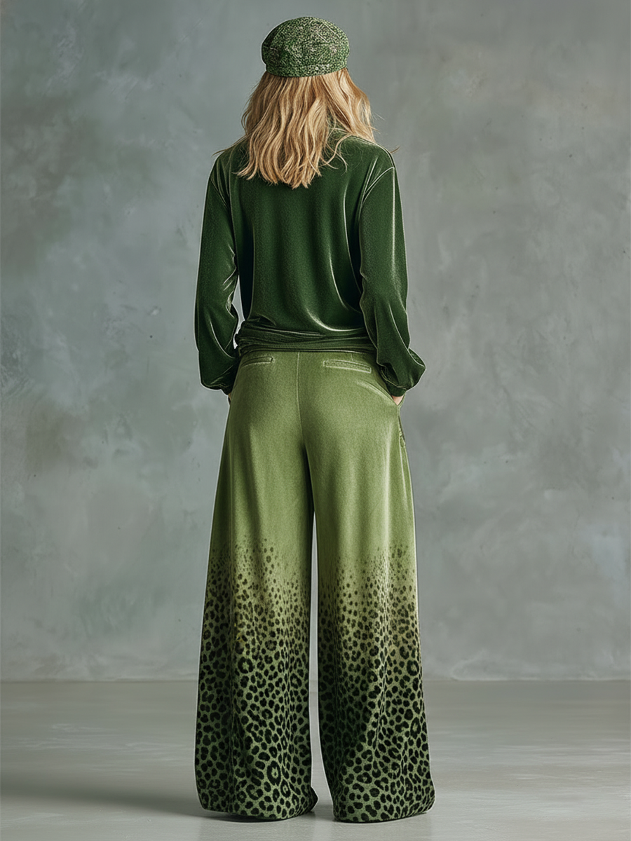 Lilli - Hosen-Ensemble Western im Retro-Stil aus Samt Leopardenmuster mit Reißverschluss