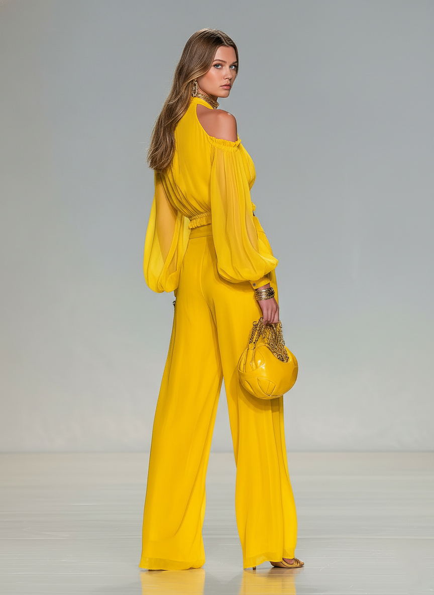 Liv - Elegantes Hosen-Ensemble für den Urlaub aus Chiffon schulterfrei