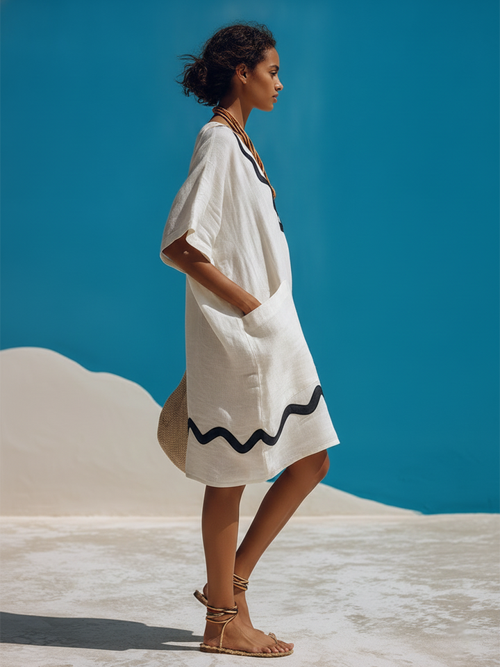Sophie - Elegantes Minikleid Retro aus Leinen mit V-Ausschnitt