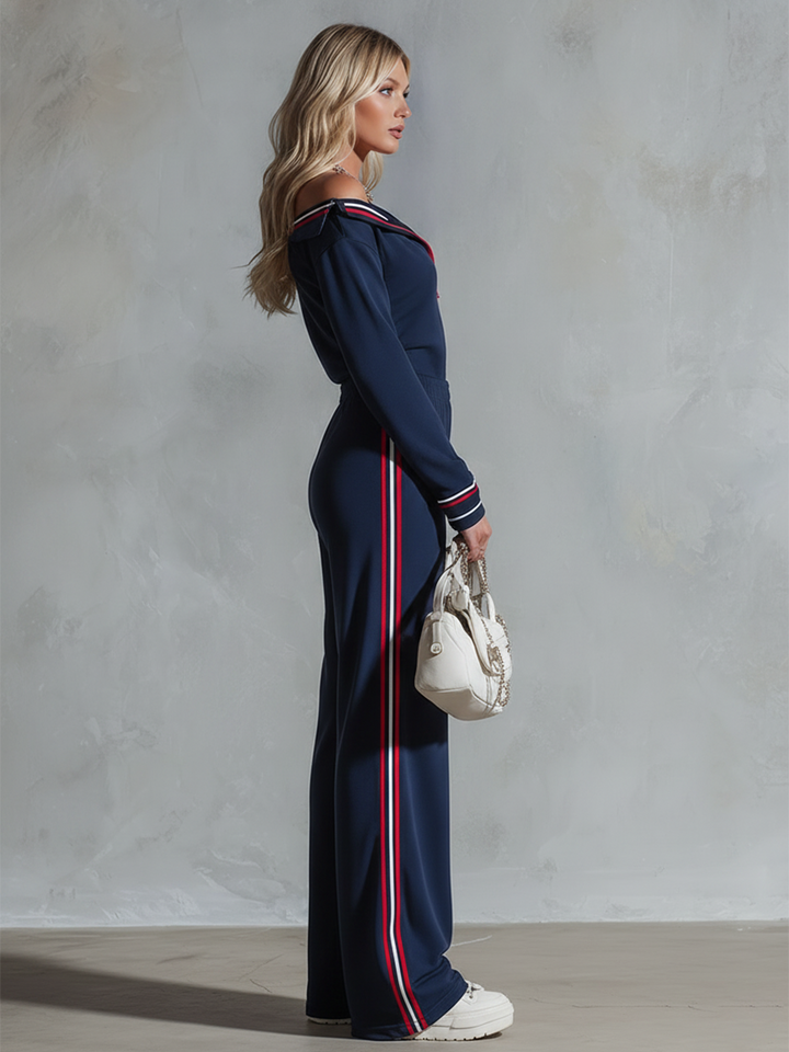 Trude - Overall sportlich im Retro-Stil aus technischem Gewebe gestreift mit Kragen und schmalen Trägern