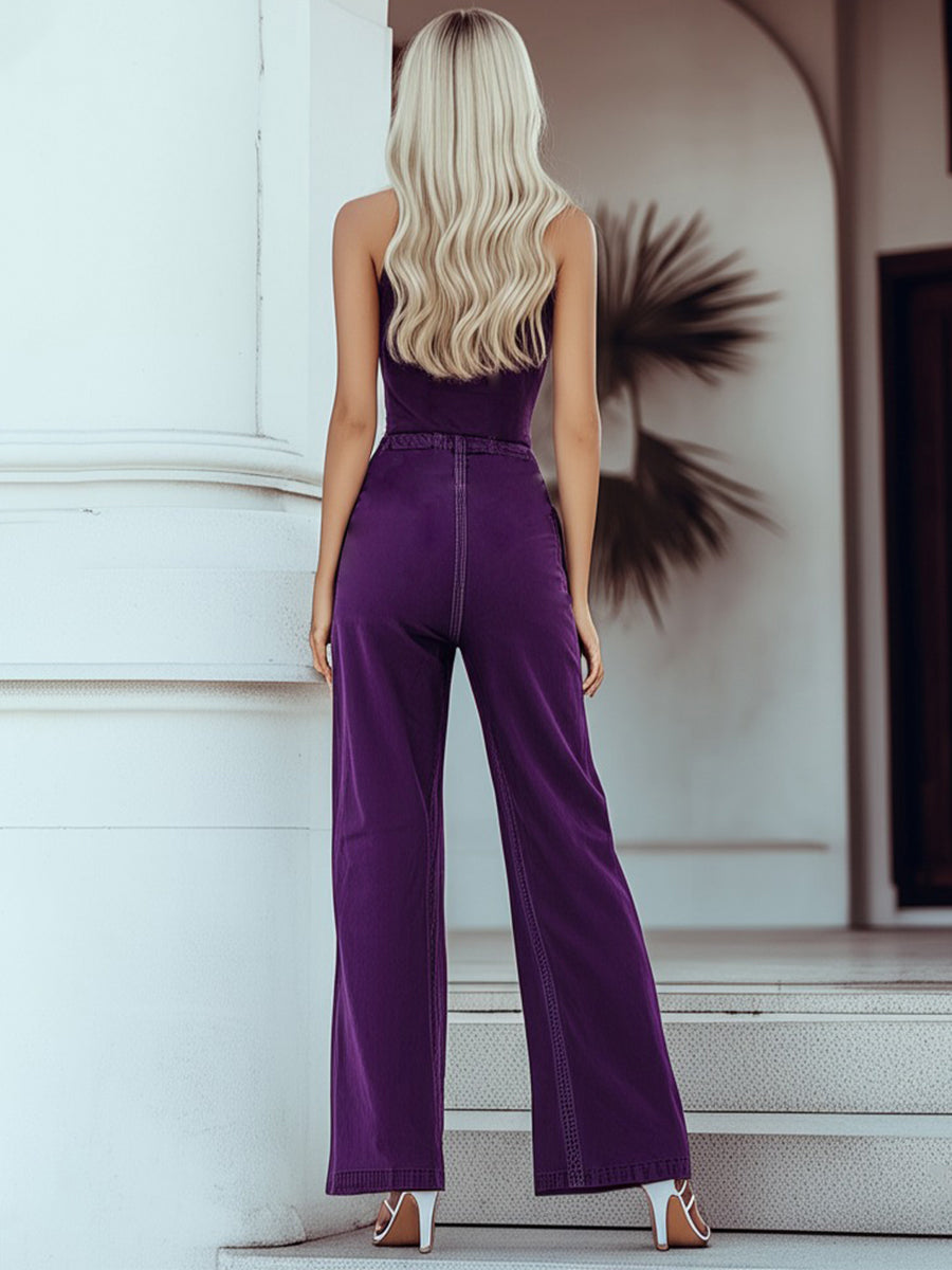 Miriam - Overall Retro für besondere Abende aus Jeansstoff mit V-Ausschnitt und ärmellosem Schnitt