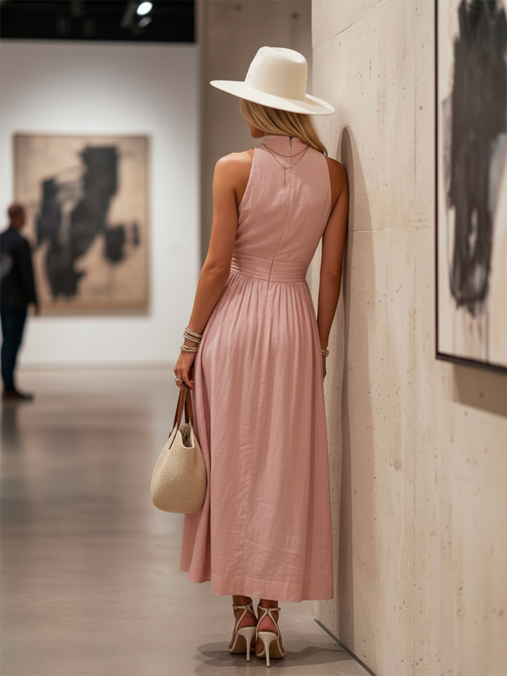 Sonja - Elegantes Maxikleid Western aus Leinen mit V-Ausschnitt und ärmellosem Schnitt