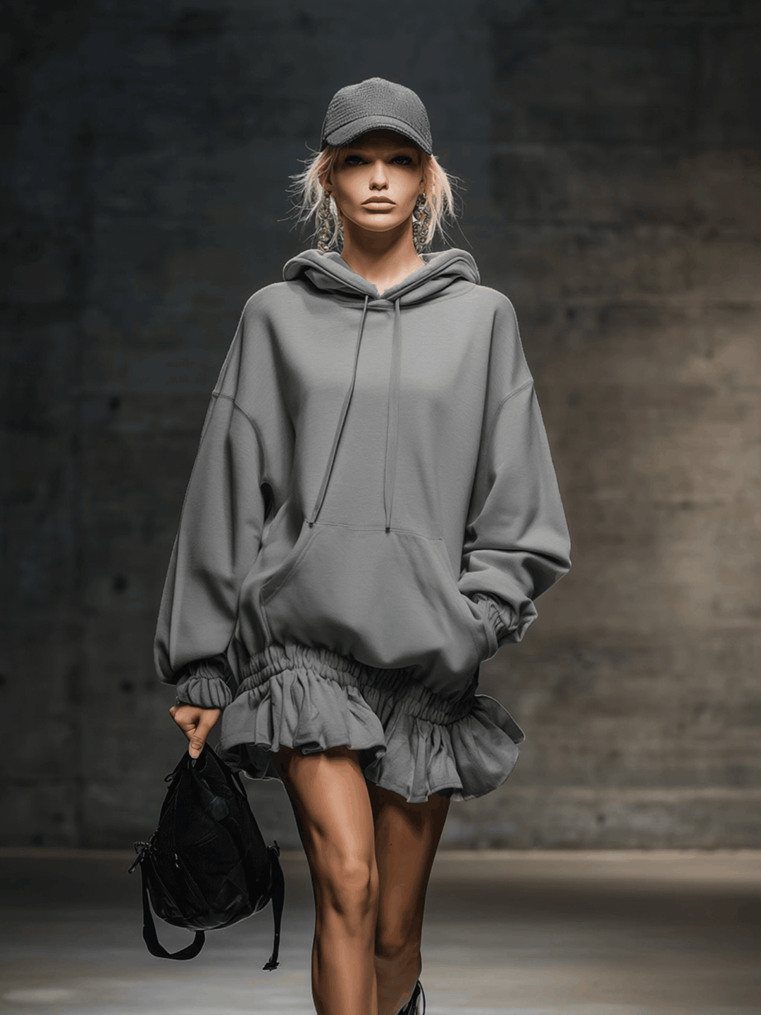 Anouk - Minikleid lässig sportlich aus technischem Gewebe mit Volants und Kapuze