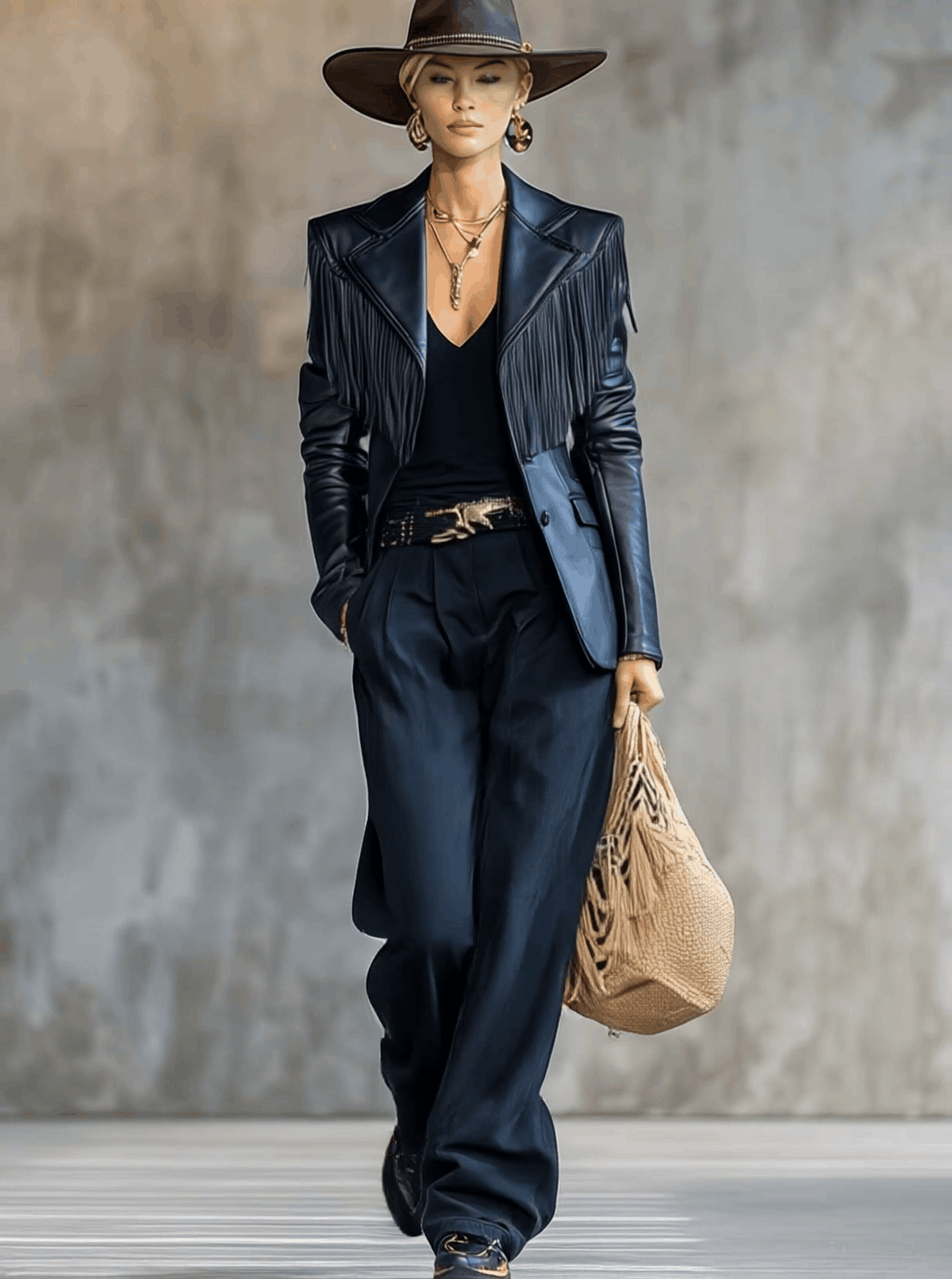 Saskia - Jacke Western im Retro-Stil aus Kunstleder mit Fransen und Kragen