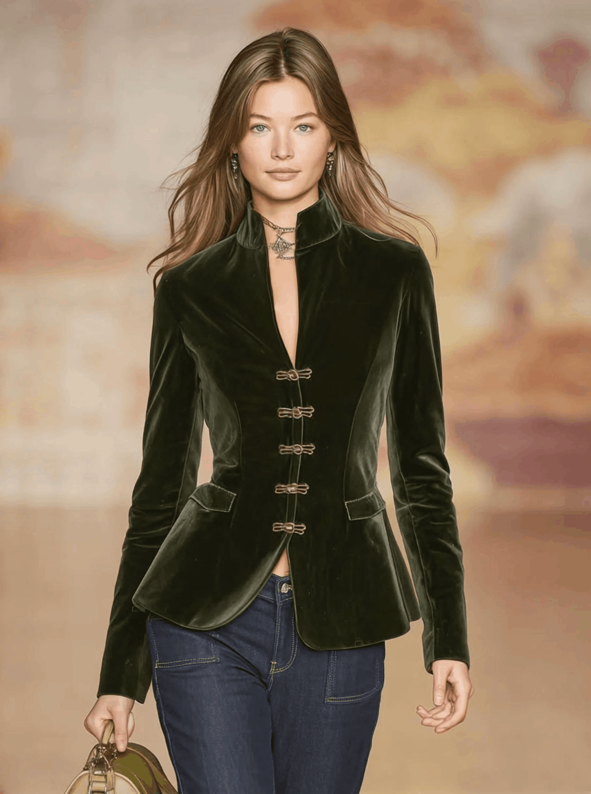 Ruth - Jacke elegant im Retro-Stil aus Samt mit Kragen und Knöpfen