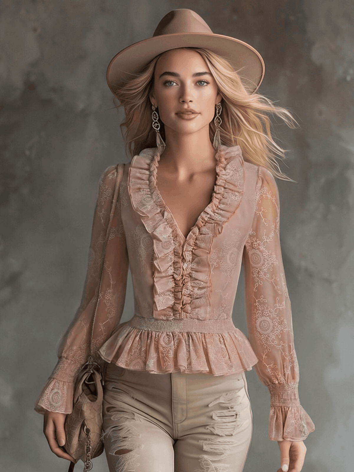 Evelyn - Bluse elegant für den Alltag aus Chiffon mit Volants und V-Ausschnitt