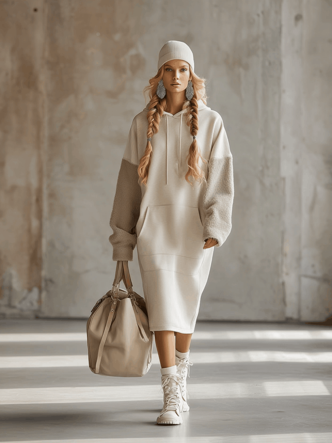 Nika - Midikleid sportlich aus technischem Gewebe im Farbblock-Design mit Kapuze