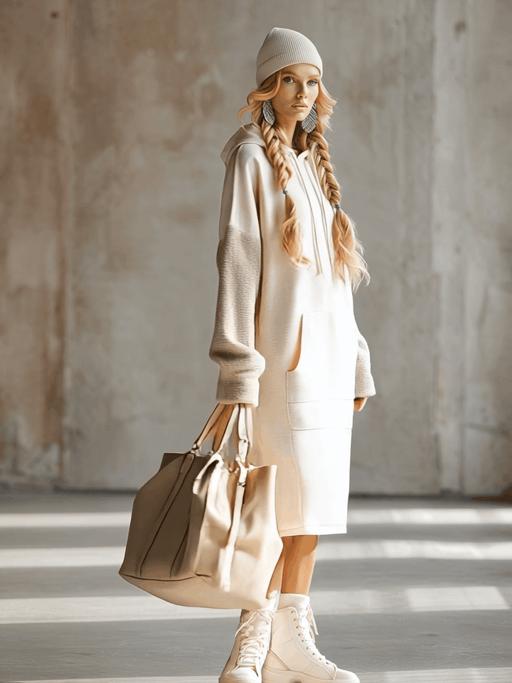 Nika - Midikleid sportlich aus technischem Gewebe im Farbblock-Design mit Kapuze