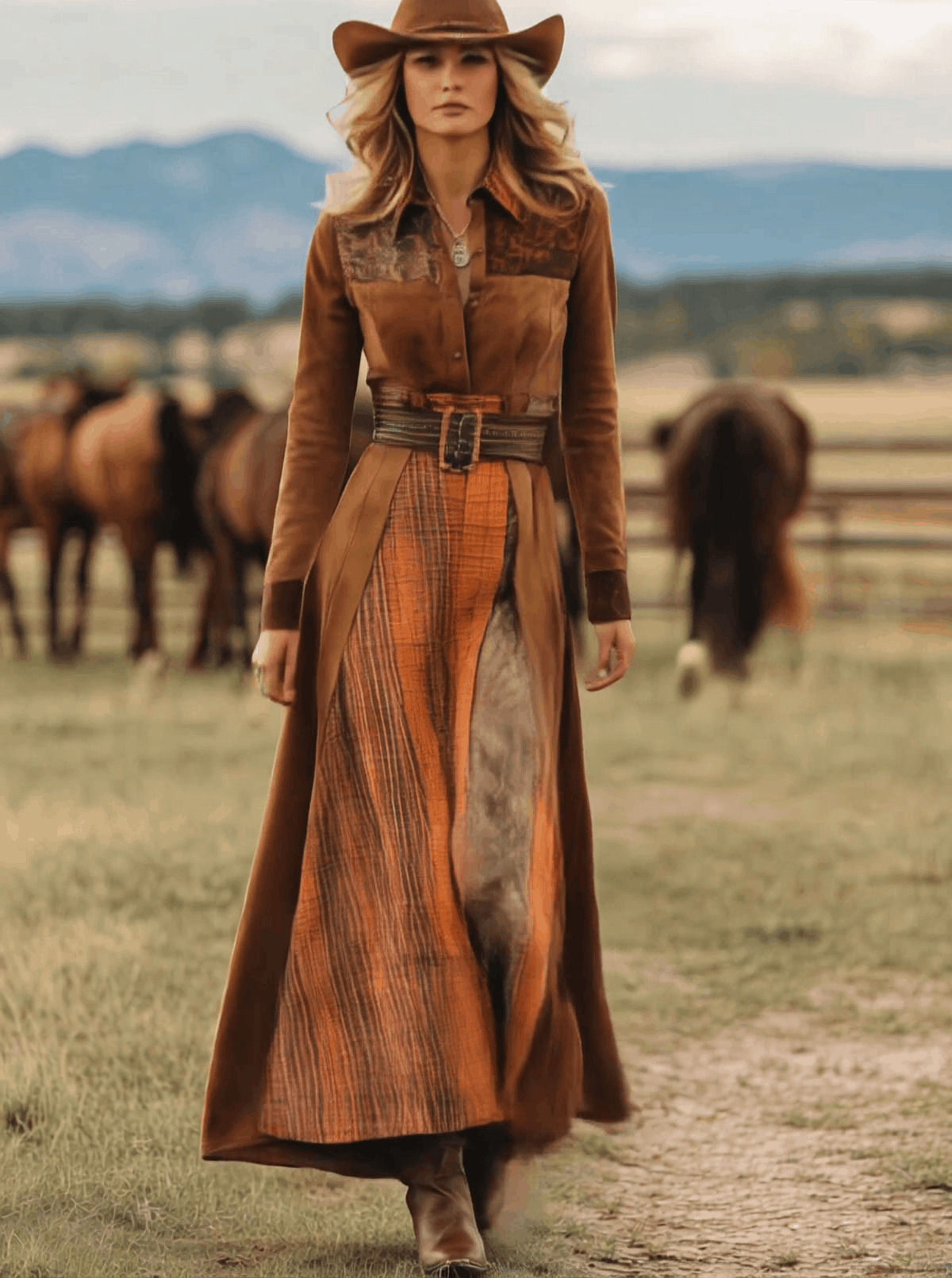 Henrietta - Maxikleid Western im Retro-Stil aus Spitze kariert mit Einsätzen aus Spitze