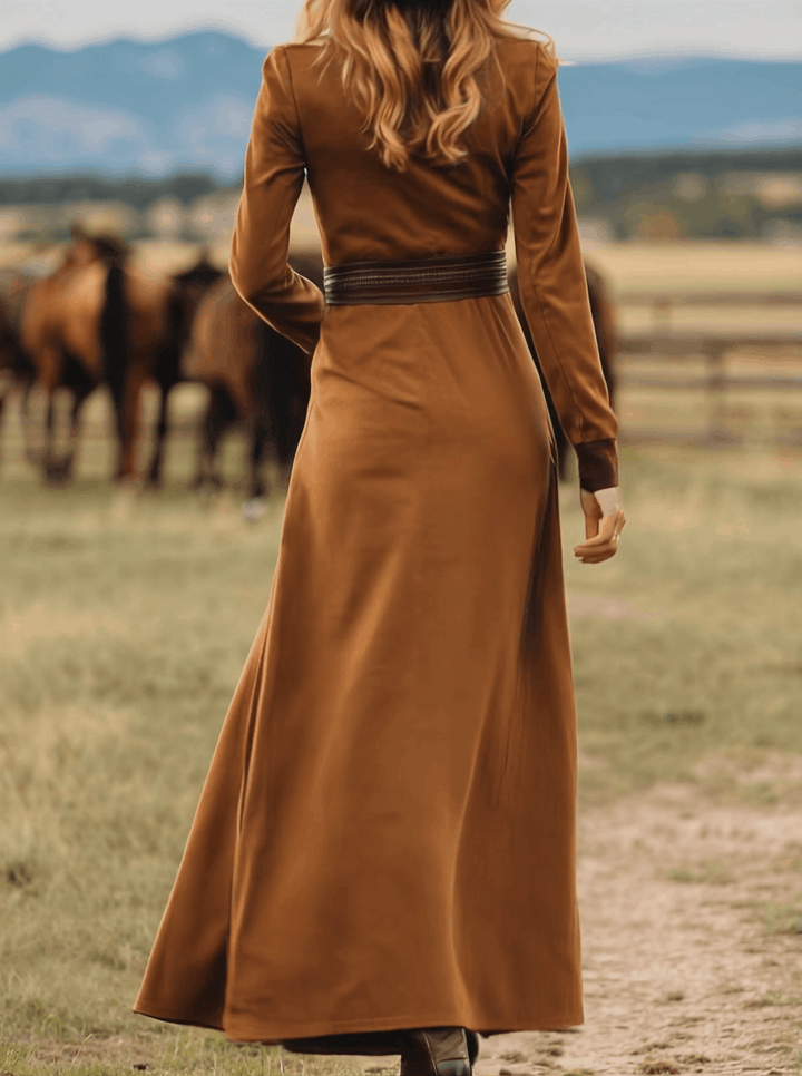 Henrietta - Maxikleid Western im Retro-Stil aus Spitze kariert mit Einsätzen aus Spitze