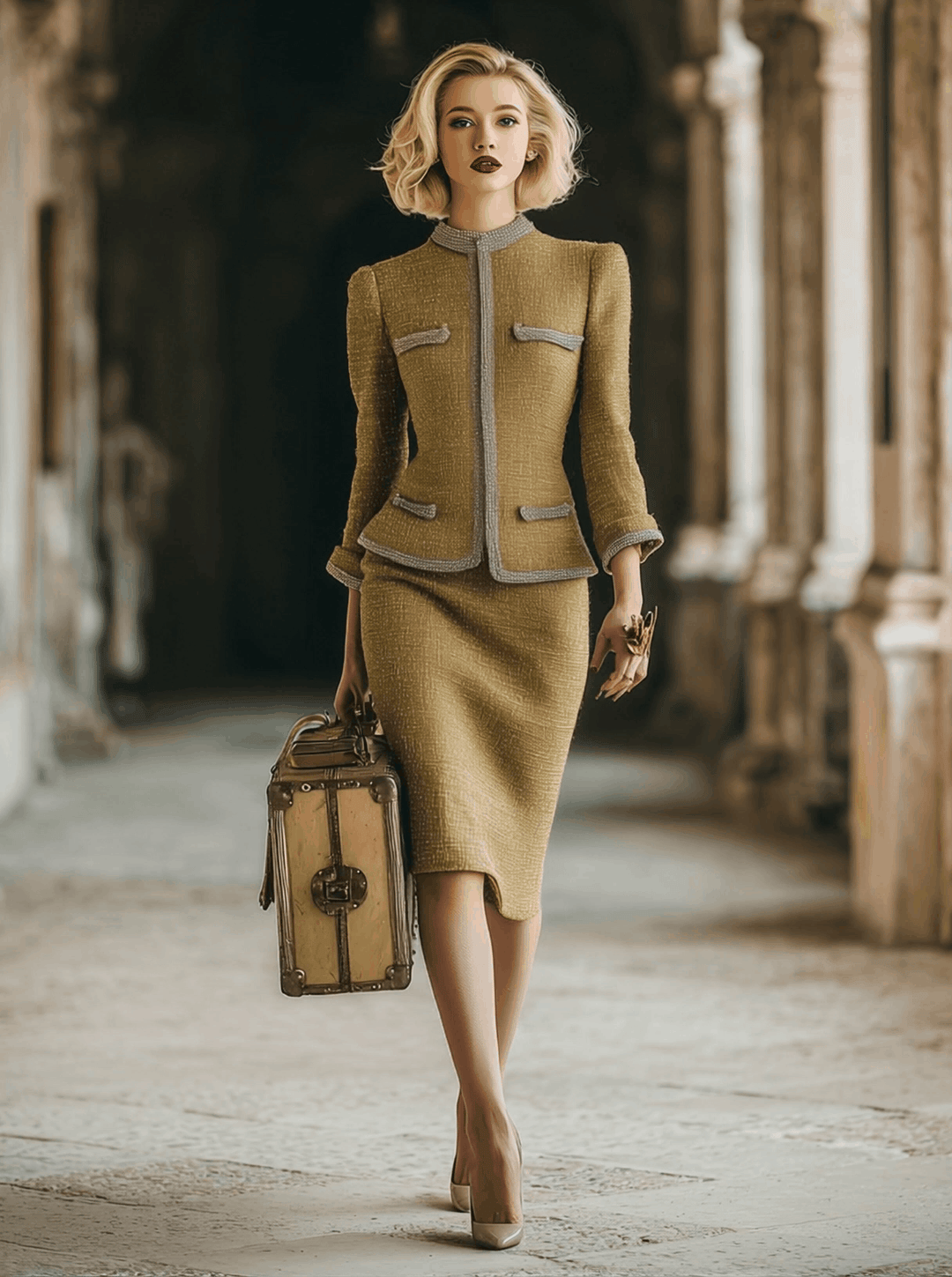 Imke - Elegantes Rock-Ensemble im Retro-Stil im Farbblock-Design