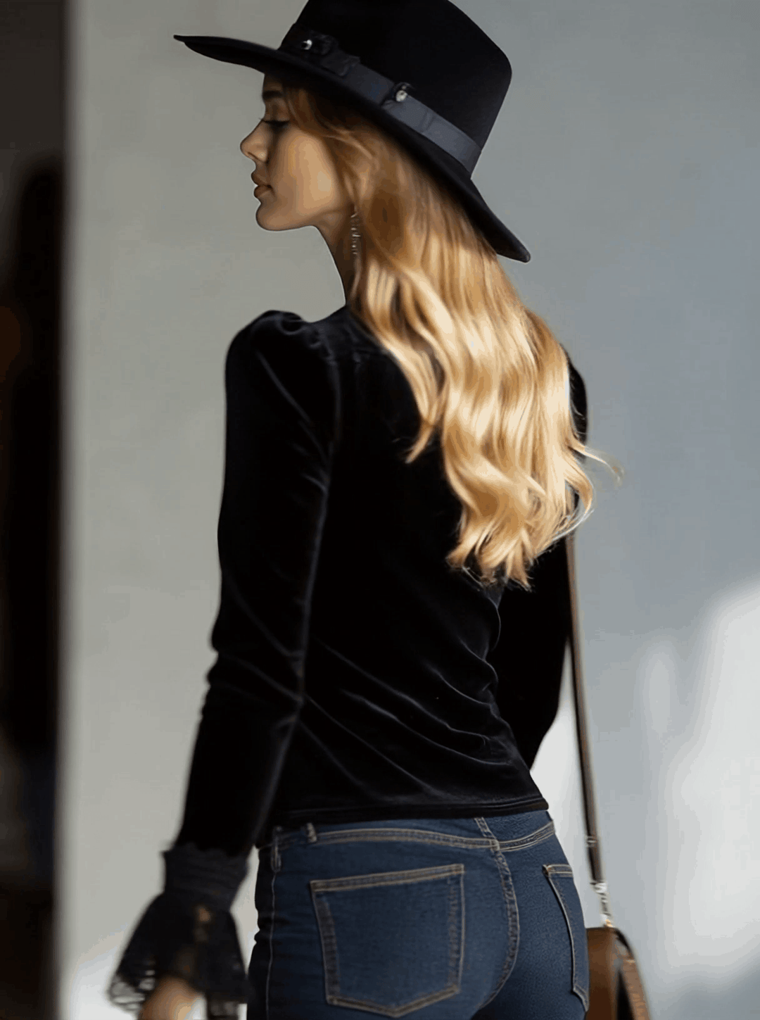 Ute - Bluse elegant im Retro-Stil aus Samt mit Kragen und Einsätze aus Spitze