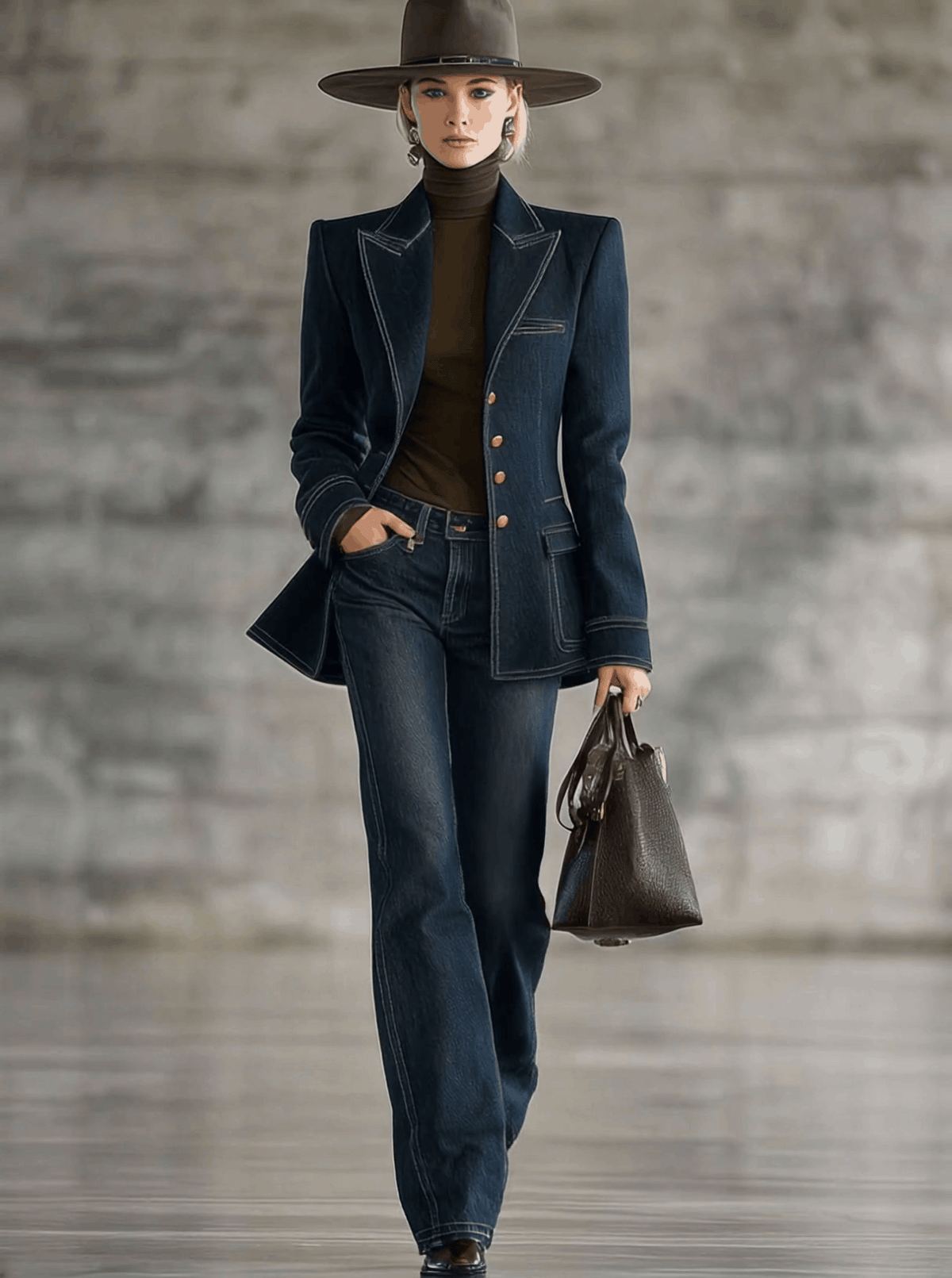 Daniela - Jacke Western im Retro-Stil aus Jeansstoff gestreift mit V-Ausschnitt