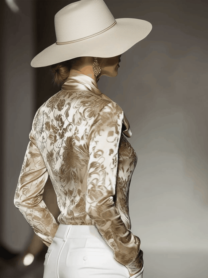 Luisa - Bluse elegant für besondere Abende aus Samt Blumenmuster mit Kragen