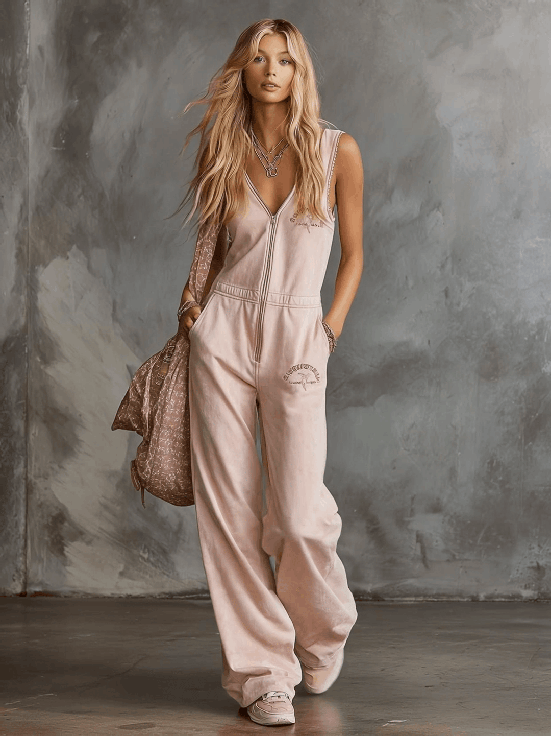 Sanni - Overall elegant im Retro-Stil aus Leinen mit Reißverschluss und V-Ausschnitt und ärmellosem Schnitt