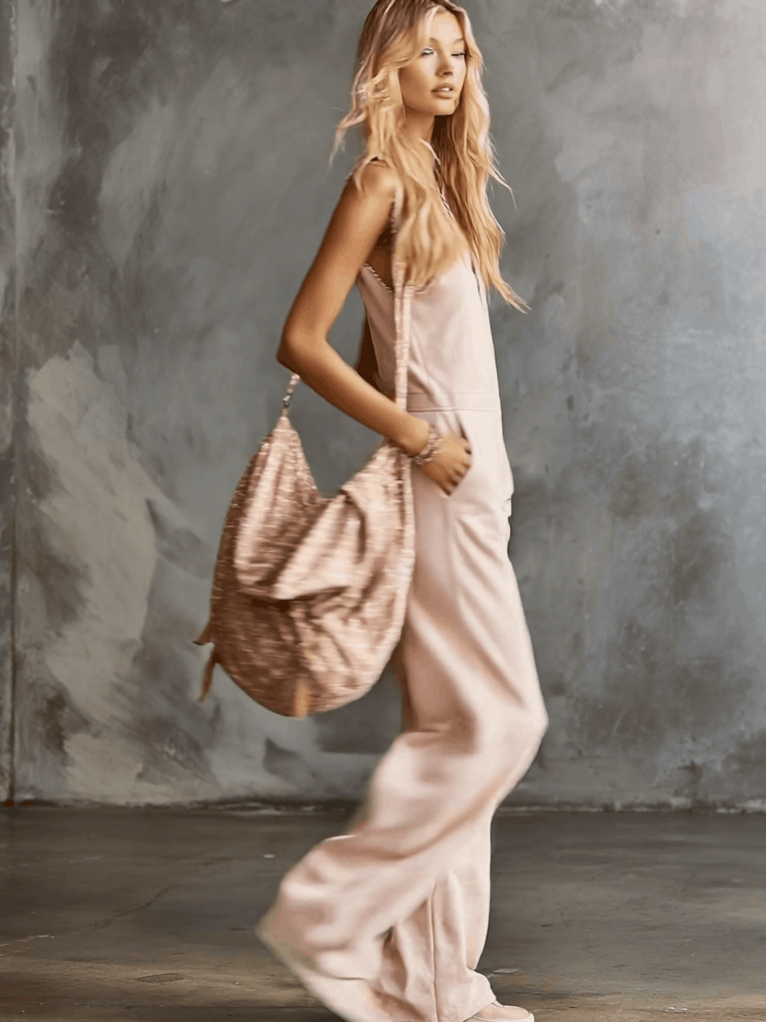 Sanni - Overall elegant im Retro-Stil aus Leinen mit Reißverschluss und V-Ausschnitt und ärmellosem Schnitt