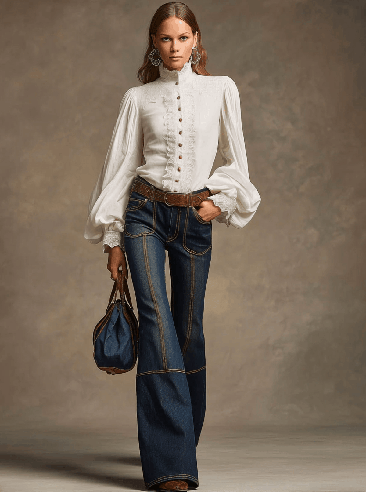 Carina - Hose Western im Retro-Stil aus Jeansstoff gestreift