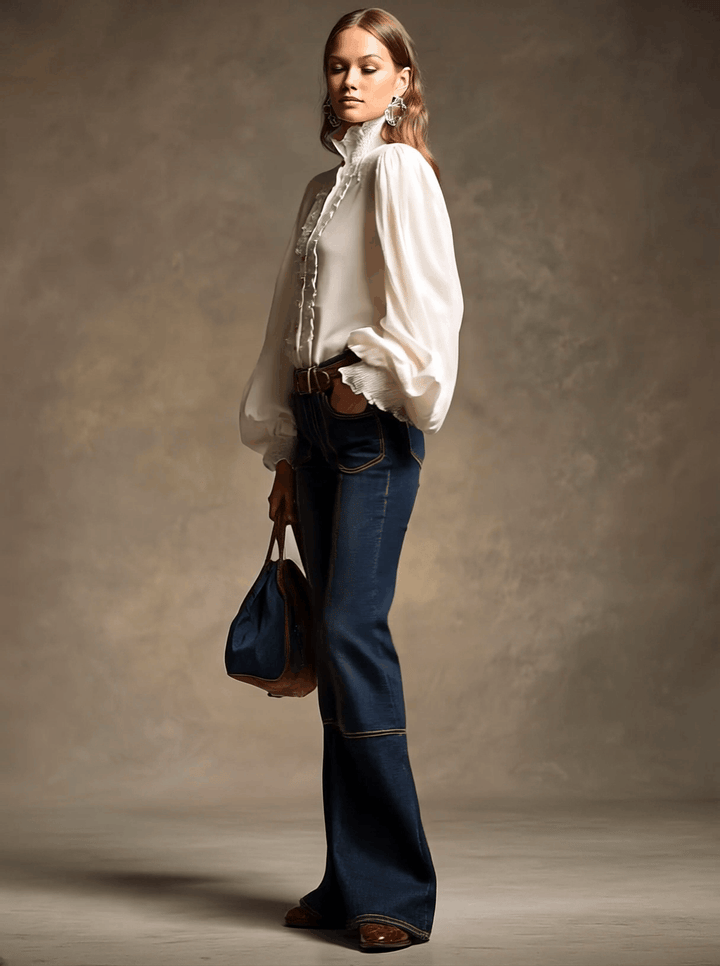 Carina - Hose Western im Retro-Stil aus Jeansstoff gestreift
