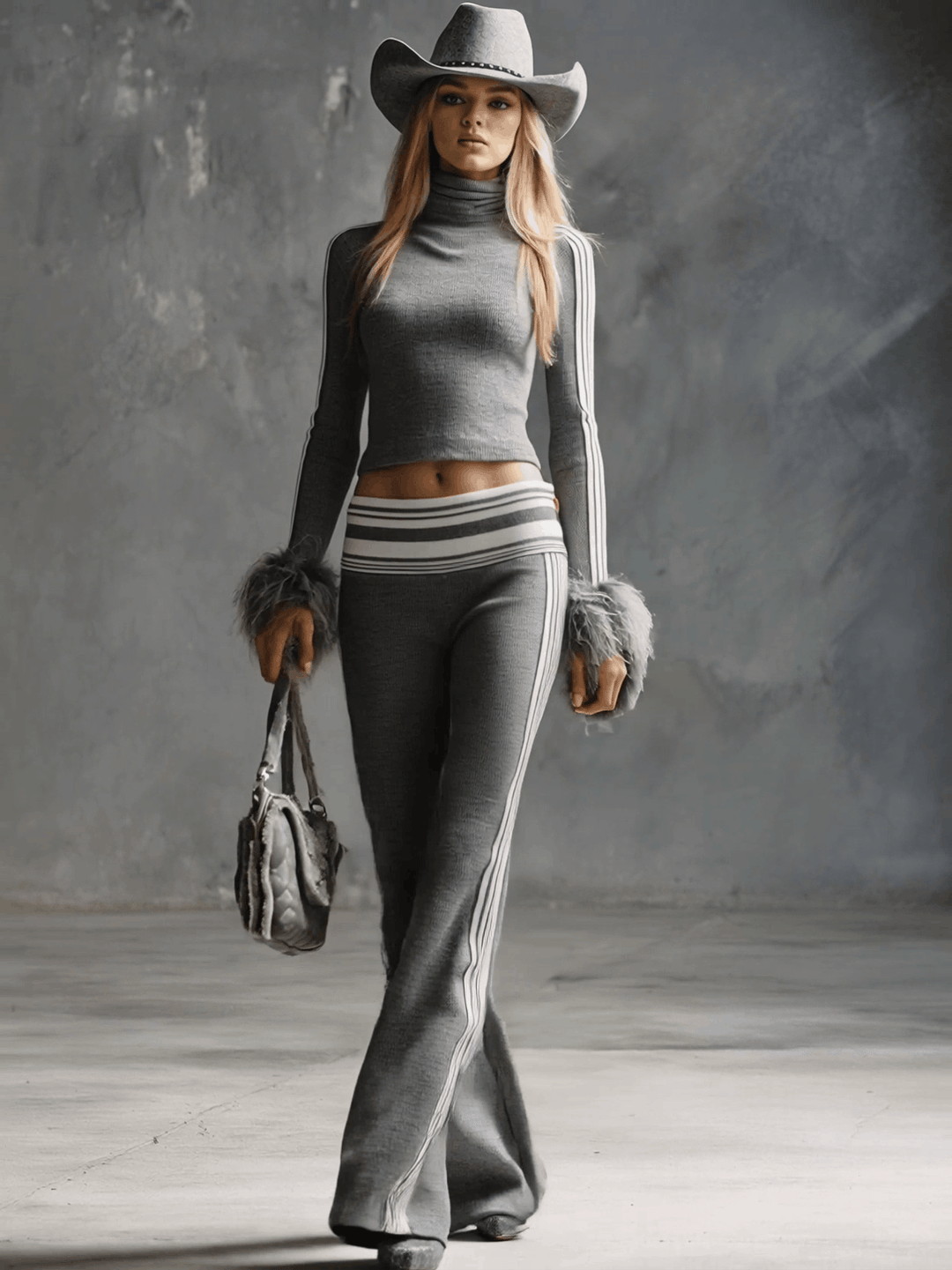 Rosi - Hosen-Ensemble Western im Retro-Stil aus Strick gestreift