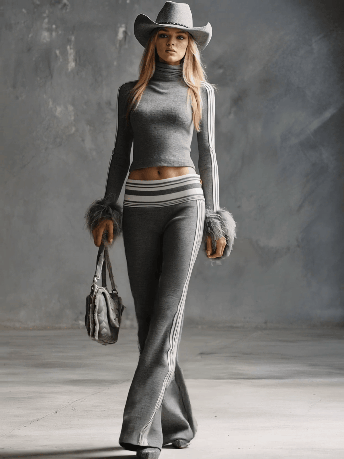 Rosi - Hosen-Ensemble Western im Retro-Stil aus Strick gestreift