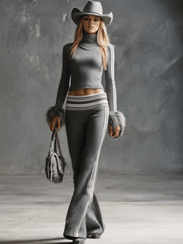 Rosi - Hosen-Ensemble Western im Retro-Stil aus Strick gestreift