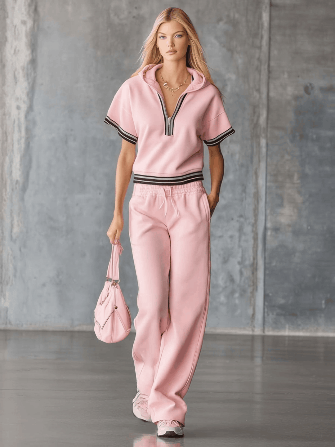 Maura - Ensemble mit shorts elegant sportlich aus technischem Gewebe gestreift mit Reißverschluss und Kapuze