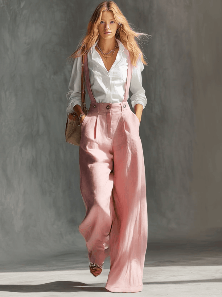 Margot - Latzhose elegant im Retro-Stil aus Leinen mit V-Ausschnitt