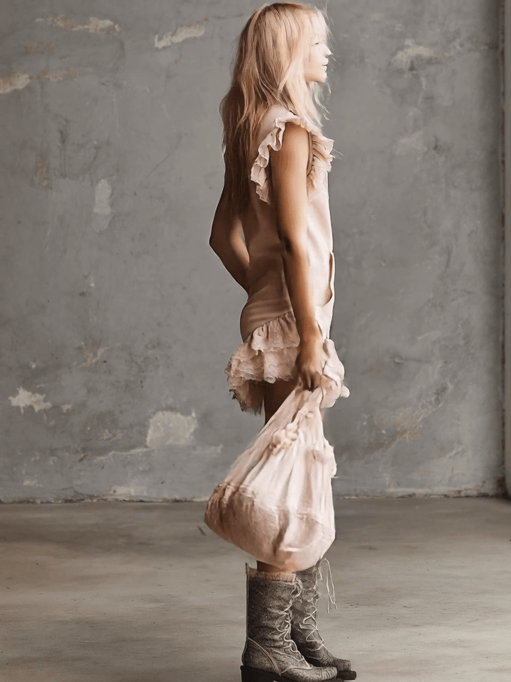 Lena - Elegantes Minikleid Retro aus Spitze mit Reißverschluss und Volants ärmellos