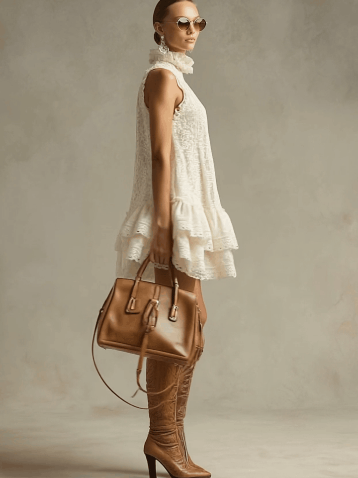 Hilde - Minikleid Western im Retro-Stil aus Spitze mit Volants und Kragen ärmellos